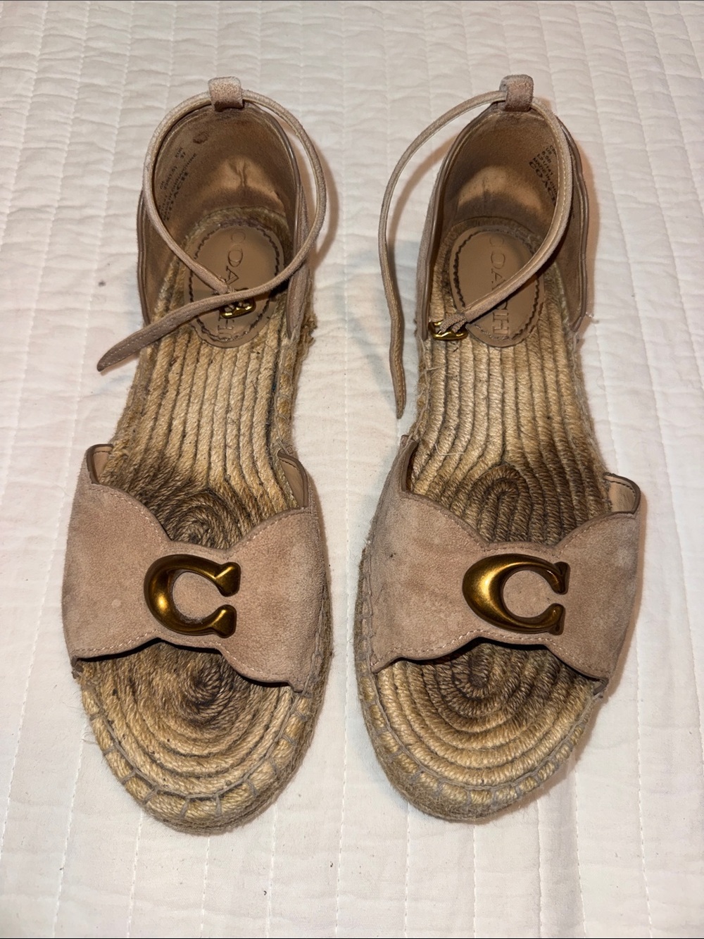 Coach Nude Suede Espadrilles with Bronze C detail Size 37